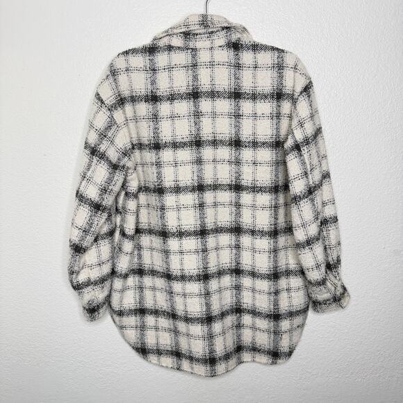 H&M Womens Jacket Size S Plaid White Black Shacket Button Front Oversized - Picture 2 of 12